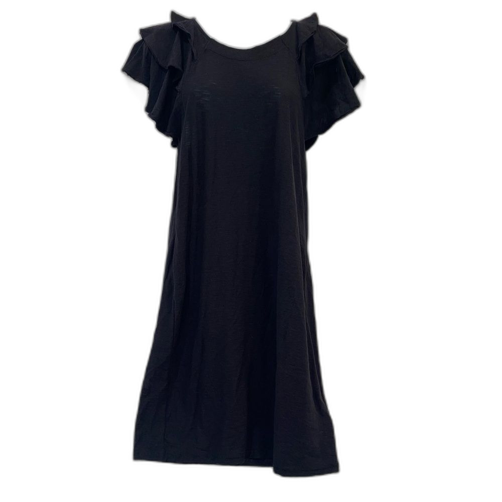 Nation LTD Freddie Ruffle Sleeve Cotton Dress in BLACK Women's Size M